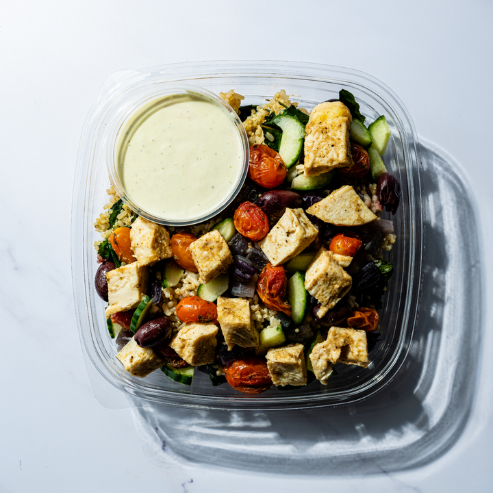 Chef Rosendale's NYC Street Cart-Inspired Mediterranean Grain Bowl with Grilled Chicken